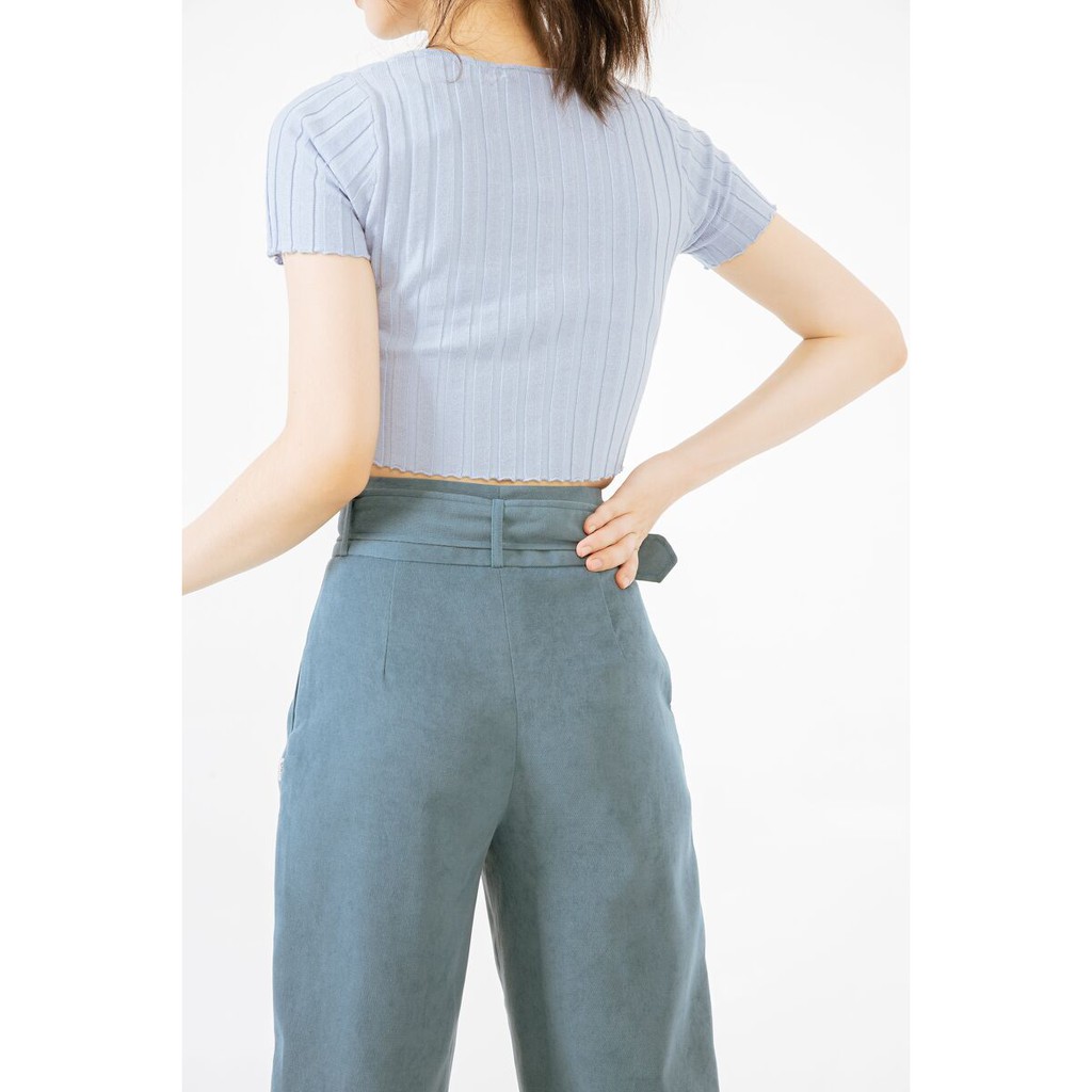Áo len croptop cổ U tay cộc CCHAT