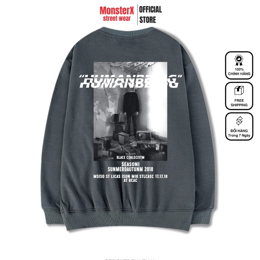 Áo dài tay trơn NỈ BÔNG Unisex Monster X Street Human Being Sweater Ulzzang cặp đôi nam nữ form rộng oversize Hàn Quốc