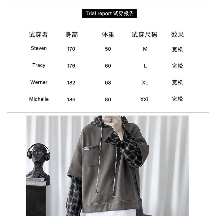 Áo hoodie len tay dài dáng rộng giả hai lớp phong cách hàn quốc thời trang xuân thu cho nam | BigBuy360 - bigbuy360.vn