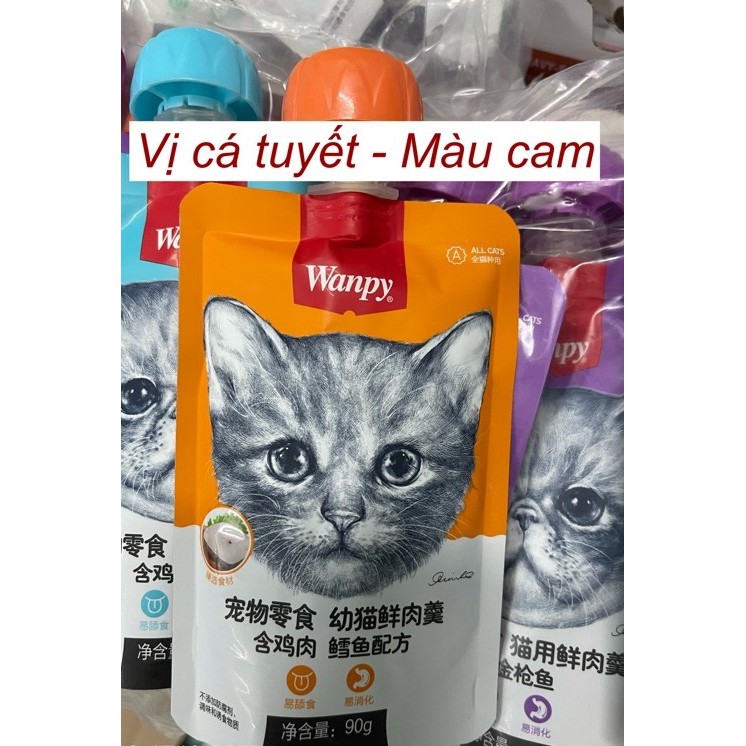 SÚP THƯỞNG CHO MÈO Wanpy Gói 90g Có nắp vặn tiện dụng Bổ sung dinh dưỡng Kích thích thèm ăn Tốt cho hệ tiêu hóa