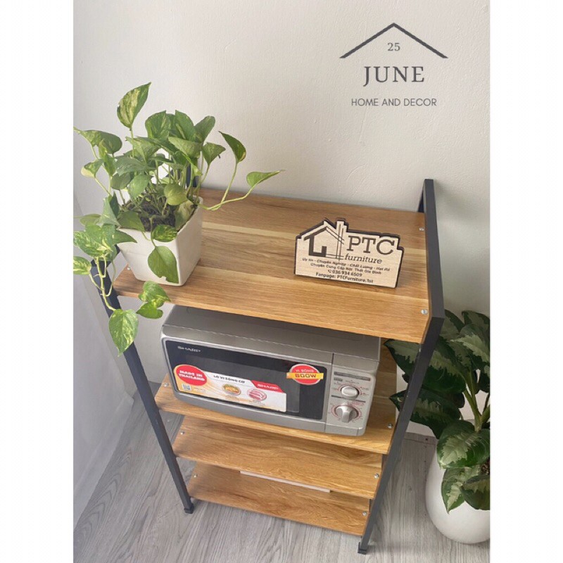 Kệ sắt 4 tầng sơn tĩnh điện - mặt lót gỗ cao cấp | BigBuy360 - bigbuy360.vn