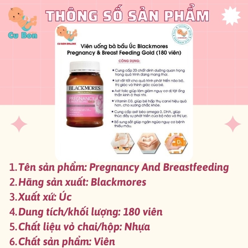 Vitamin Blackmore Pregnancy 180v tổng hợp cho bà bầu cung cấp đầy đủ dưỡng chất cho mẹ bầu trước trong và sau sinh