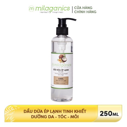 Dầu dừa ép lạnh tinh khiết 3 dưỡng Da - Tóc - Môi MILAGANICS 250ml thành phần tự nhiên, dưỡng ẩm chuyên sâu