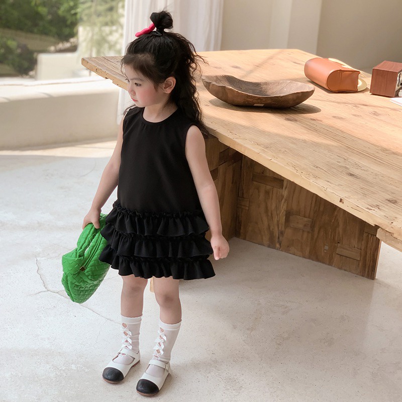 Đầm Công Chúa Mùa Hè Không Tay Màu Trơn Phong Cách Hàn Quốc Cho Bé Gái Se7en