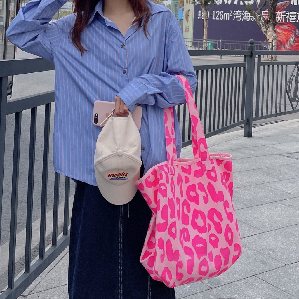 Túi Xách canvas Sức Chứa Lớn In Họa Tiết Da Báo Hồng Phong Cách Hàn Quốc Hàng Mới 2022 Dành Cho Nữ