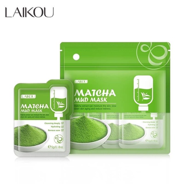 Mặt nạ bùn Trà xanh matcha Laikou làm sạch sâu kiểm soát dầu loai bỏ mụn đầu đen (5g*12 gói )
