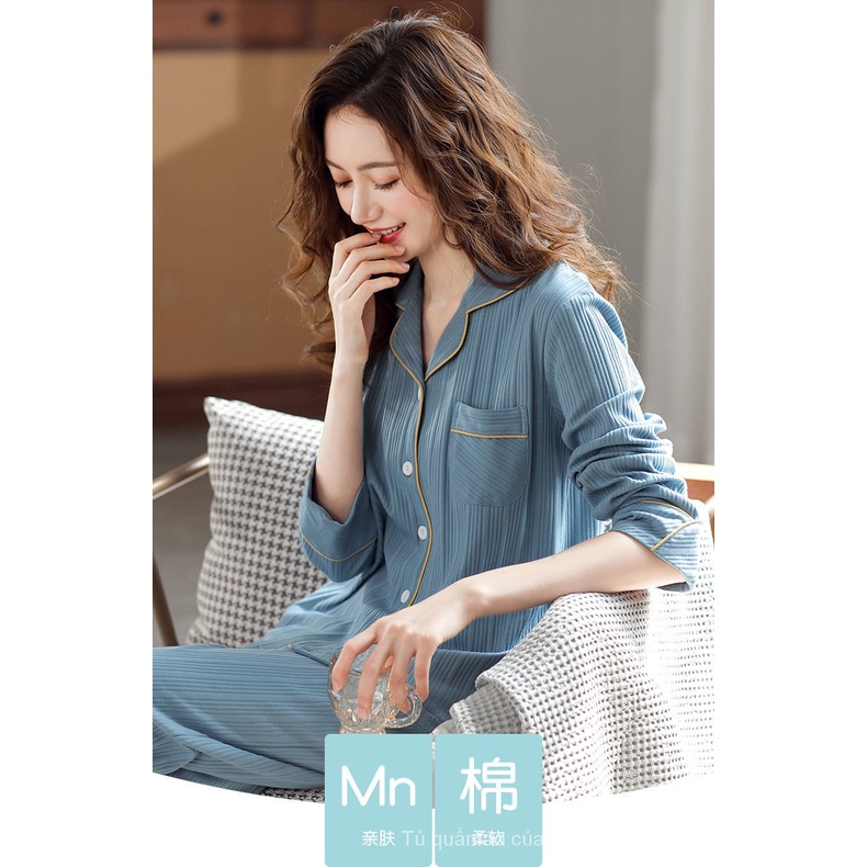 Bộ đồ ngủ tay dài 100% cotton form rộng thời trang thu đông cho nữ | BigBuy360 - bigbuy360.vn