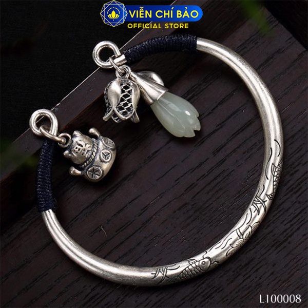 Lắc tay bạc nữ Song ngư charm mèo thần tài chất liệu bạc Thái thời trang phụ kiện trang sức nữ Viễn Chí Bảo L100008