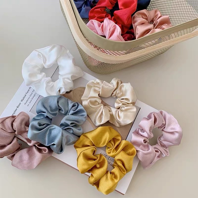 Dây buộc tóc lụa scunchies mẫu trơn màu pastel / Cột tóc scrunchies vải satin phi bóng sang chảnh - Phụ kiện Moori