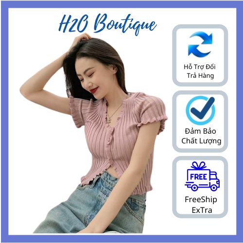 Áo Crotop Len Cổ V Viền Bèo Dễ Thương H2O Boutique - 082