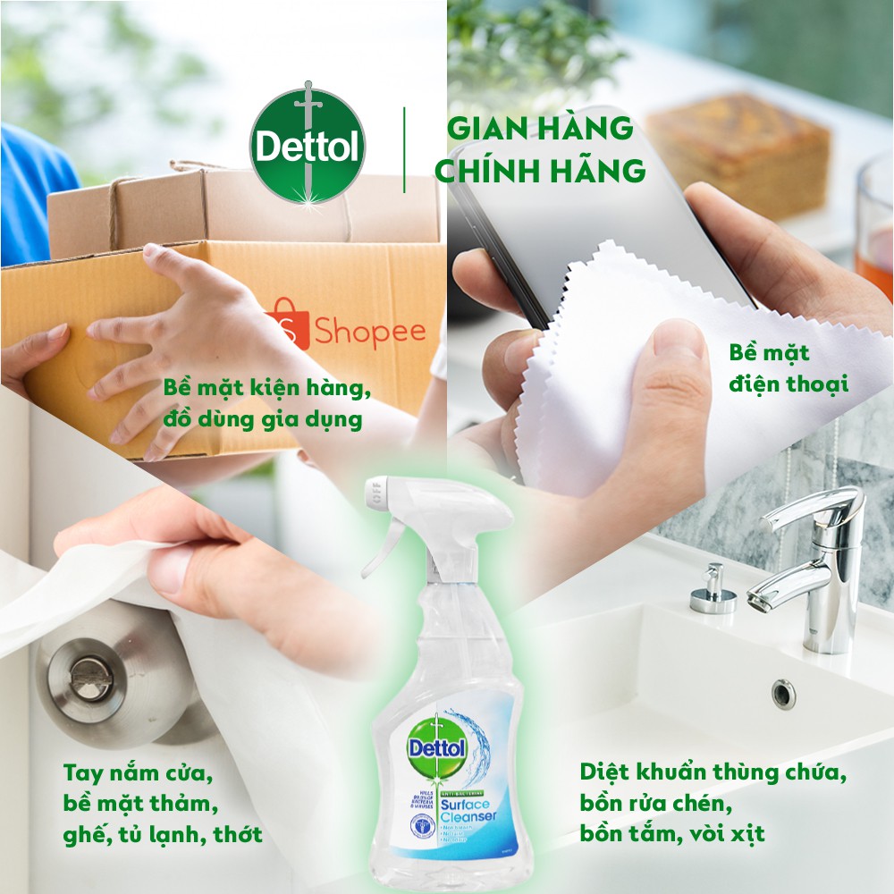 Combo 3 chai xịt bề mặt vệ sinh kháng khuẩn Dettol 500ml x 3