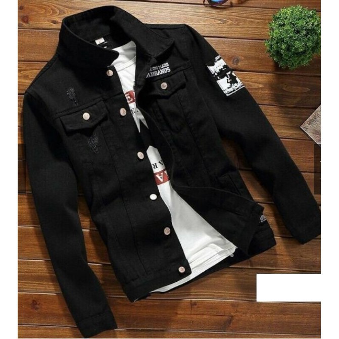 Áo bò, áo khoác jean nam chất vải DENIM  HUY HIỆU có đắp tay - màu đen [FREE SHIP]