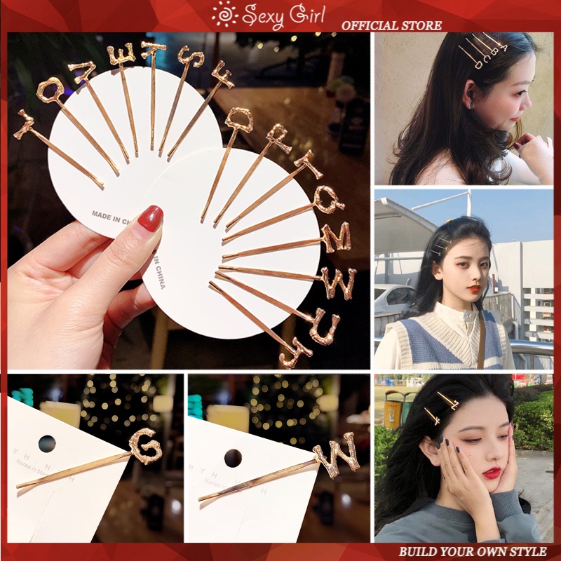 Kẹp tóc kim loại trang trí chữ cái Tiếng Anh đơn màu vàng thời trang