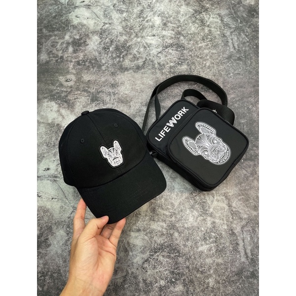NÓN LƯỠI TRAI ,TÚI ĐEO CHÉO MINI BAG life workk logo chó