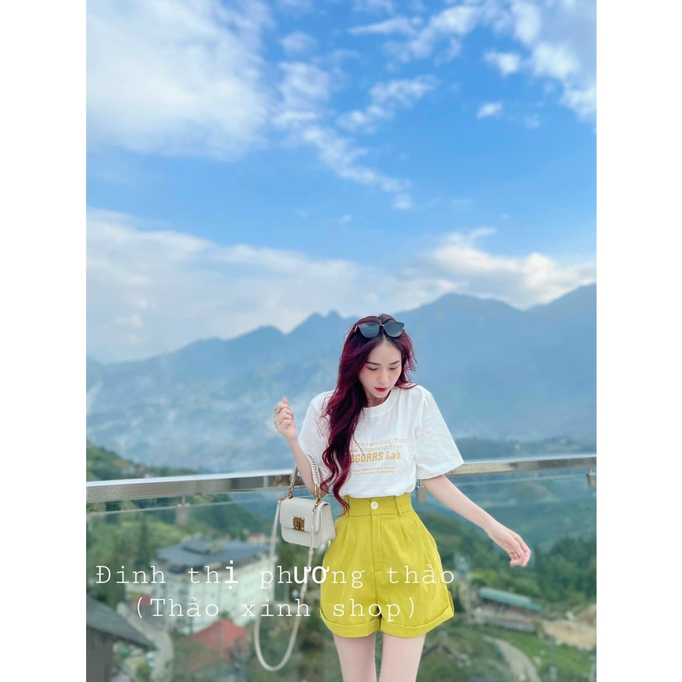 Sét bộ thời trang nữ mặc đi chơi áo cotton tay ngắn cổ tròn mix quần đùi chất for xinh xắn