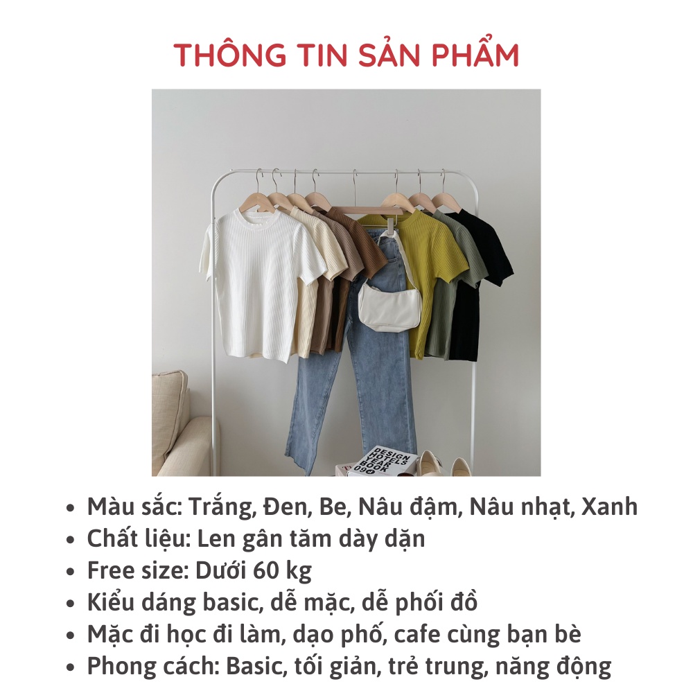 Áo len mongtoghi trơn cổ tròn ngắn tay gân dọc hè thu basic nhiều màu Hàn Quốc Sollle