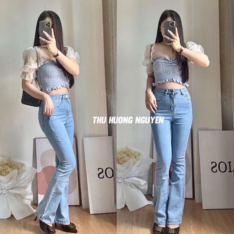 Quần jean nữ kiểu ống loe chất co giãn phong cách Hàn Quốc
