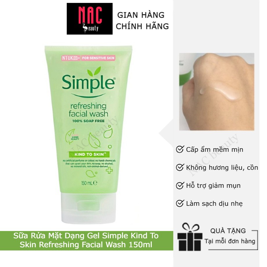 Sữa Rửa Mặt Dạng Gel Simple Kind To Skin Refreshing Facial Wash 150ml