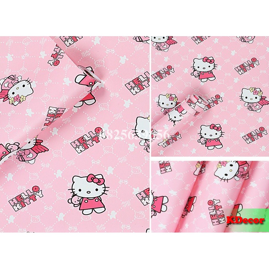 [Xả Kho] Giấy dán tường KITTY CHỮ có sẵn keo khổ rộng 45cm, dài 10m