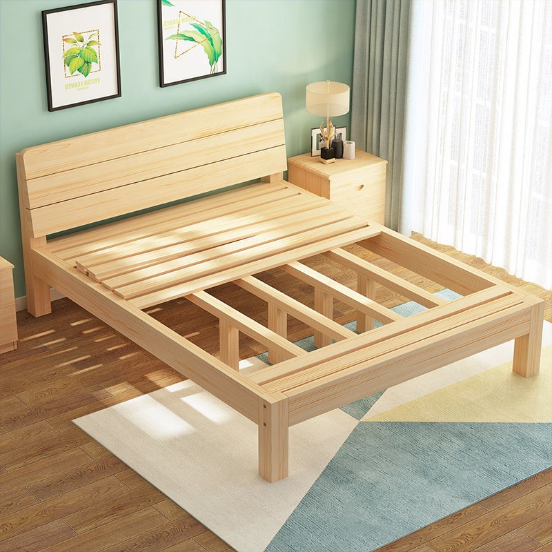 Giường gỗ chắc chắn 1,8m đơn giản đôi phòng ngủ chính người lớn 1,5m khung 1,2m 1m sinh viên