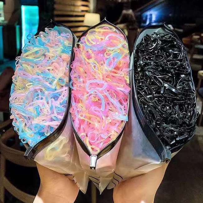 Set 1000 Dây Thun Buộc Tóc Co Giãn Không Đau Dùng Một Lần