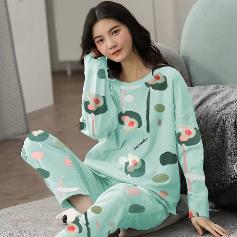 Bộ Đồ Ngủ 2 Món Gồm Áo Tay Dài Cổ Tròn Và Quần Dài Lưng Thun Thời Trang Cho Nữ