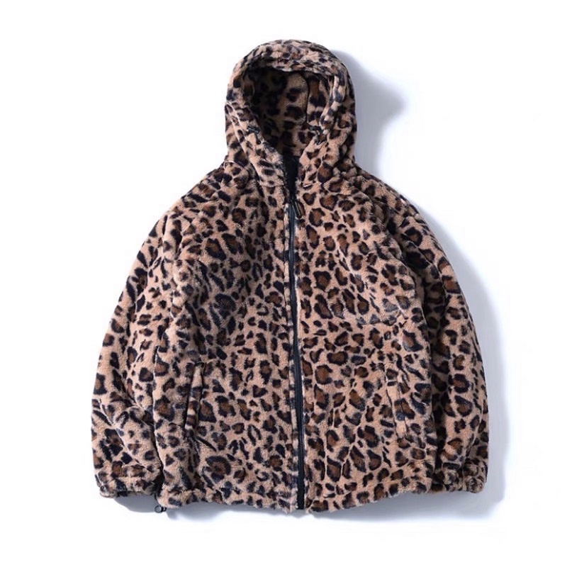 Áo khoác lông cừu hoạ tiết da beo