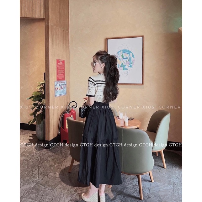 Sét áo len hoa tiết và chân váy chun sau bản to Mao Mao Boutique