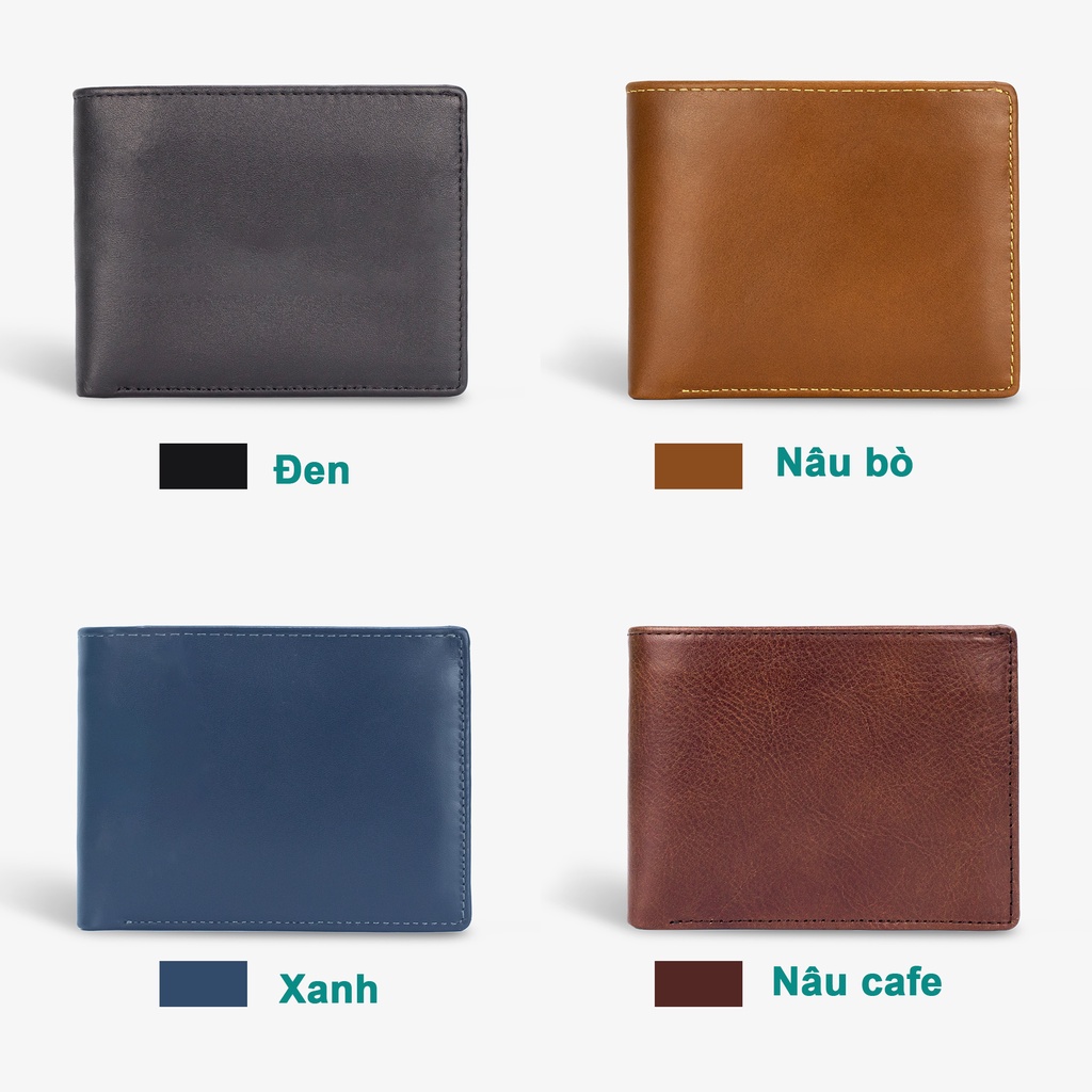 Ví nam da bò Nappa V104 cao cấp Bụi Leather da thật màu nâu bò full hộp làm quà tặng bảo hành 24 tháng