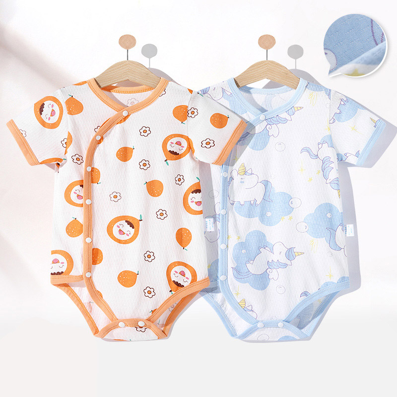 Bộ Áo Liền Quần Vải Cotton Tay Ngắn In Hình Thỏ Dễ Thương Thời Trang Mùa Hè Cho Bé Trai + Gái