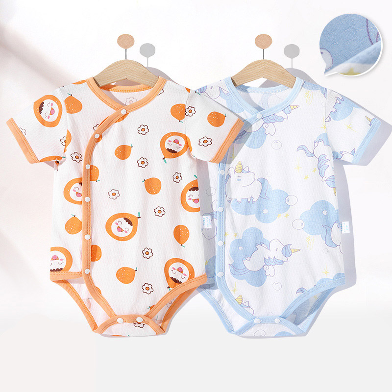 Áo liền quần Bodysuit Romper Vải Cotton Tay Ngắn In Hình Thỏ Cho Các Bé Nhỏ Sơ Sinh 2021