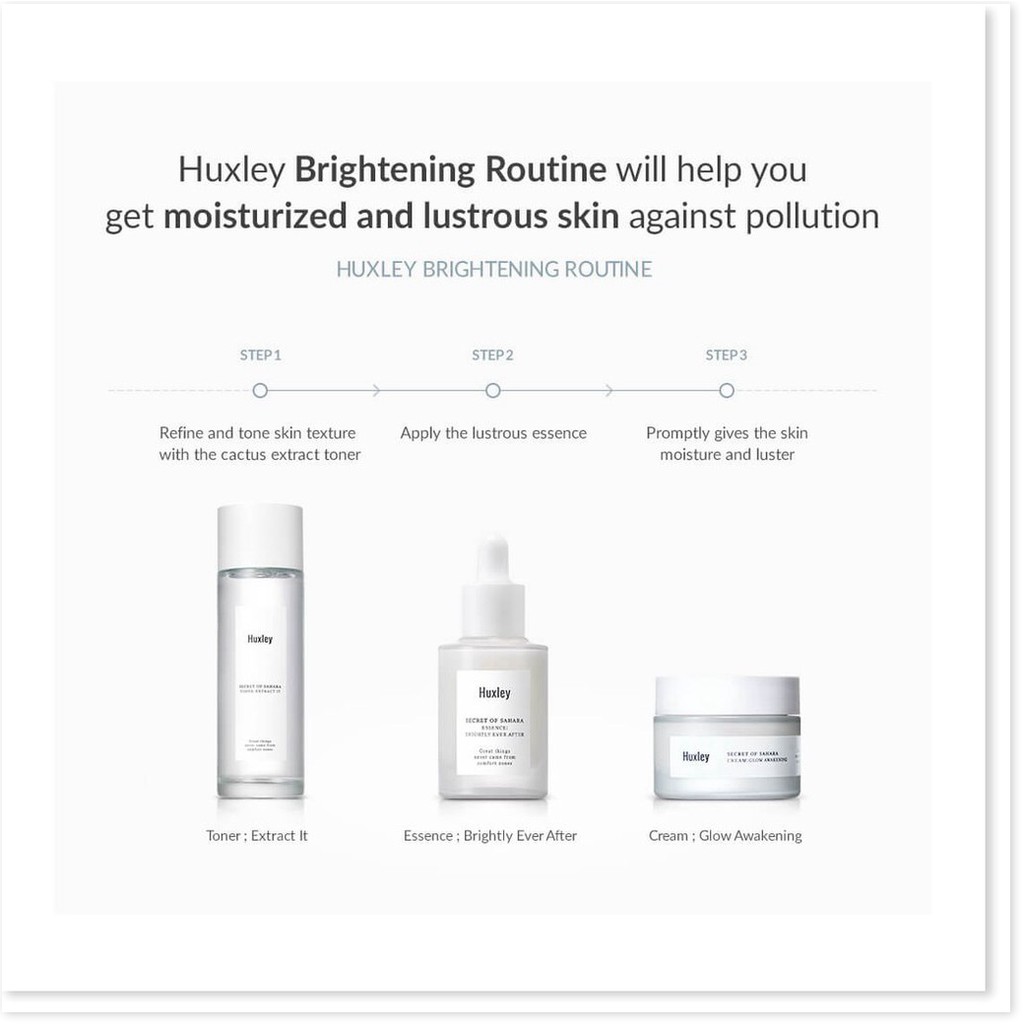 [Mã giảm giá] Set dưỡng trắng sáng da Huxley Brightening Care Set (Toner+Brighly Ever After+Glow Awakening)