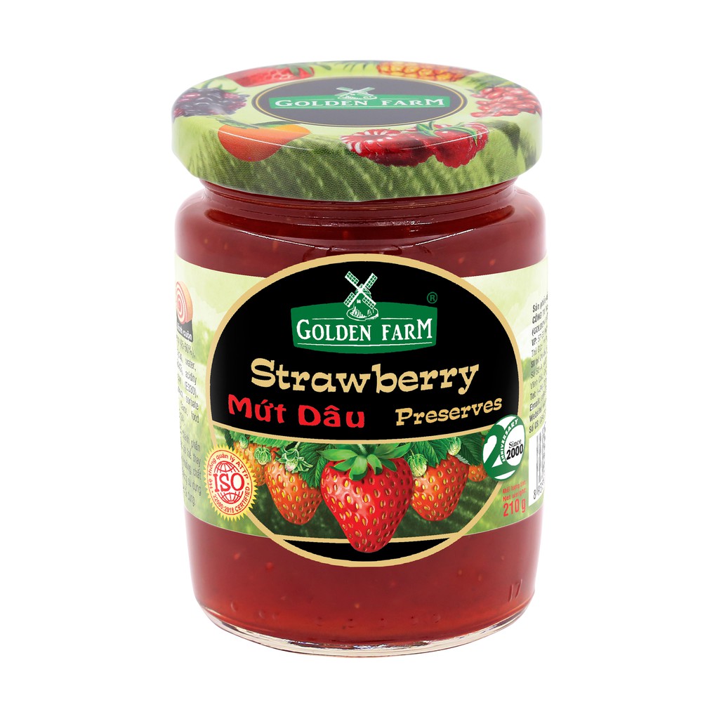 Mứt Dâu Strawberry Preserves GOLDEN FARM 210G - Dùng ăn kèm kem, sinh tố, bánh mì, sandwich, trà nóng
