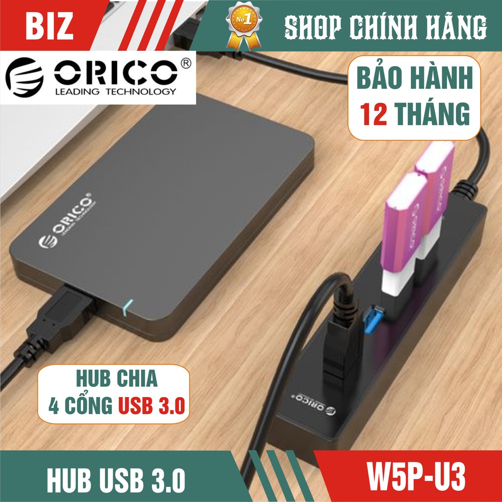 Hub chia 4 cổng USB 3.0 Orico W5P-U3 - Hàng Chính Hãng Bảo hành 12 tháng !!!