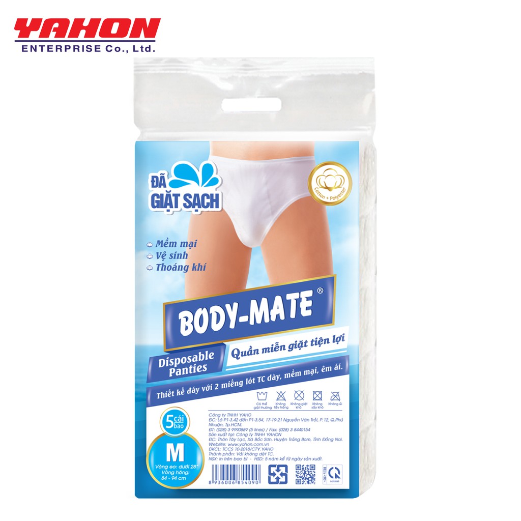 QUẦN LÓT TIỆN LỢI BODY-MATE NAM 5 CÁI/GÓI - Tặng 1 Bao Khăn ướt cồn Let-Green 10 Miếng/Gói