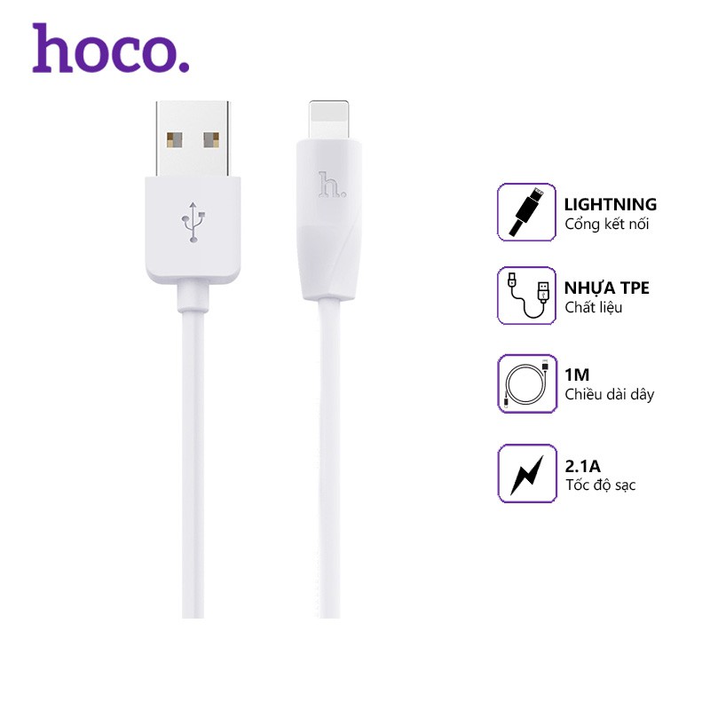 Cáp sạc nhanh Hoco X1 dây nhựa 2.1A, cáp sạc Iphone cổng kết nối Lightning, dài 1m