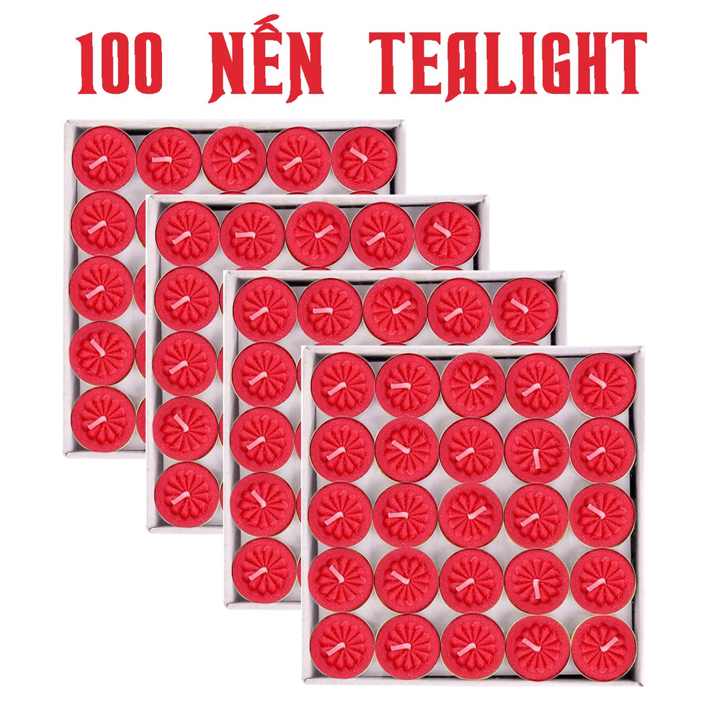 Nến tealight hoa mai 100v/hộp màu trắng vàng đỏ - ko mùi ko khói