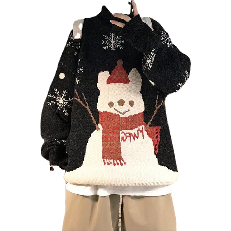 Áo sweater dệt kim cổ tròn tay dài dáng rộng họa tiết hoạt hình thời trang đường phố Hàn Quốc cho nam size M-2XL