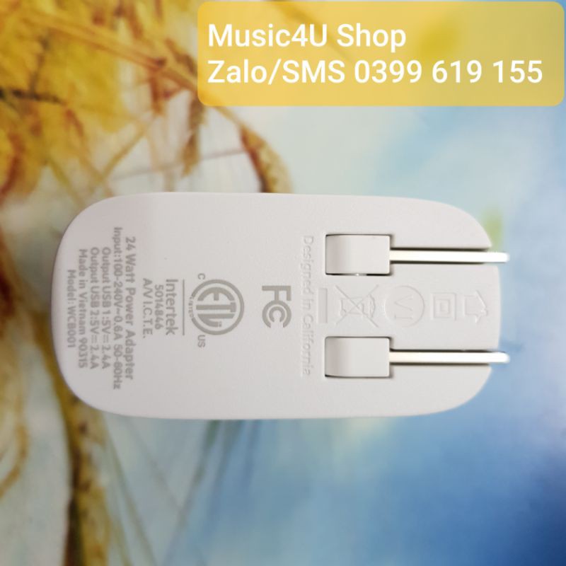 Củ sạc nhanh Belkin 24W Dual USB, chuẩn MFI, công nghệ Boost Charge, No box [Music4U]