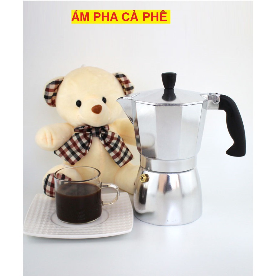 ẤM CAFE 150ml NHÔM CAO CẤP moka Espresso Italy 150ml, bình pha cà phê Ý 3 tách - Moka Express 3 cup S.T