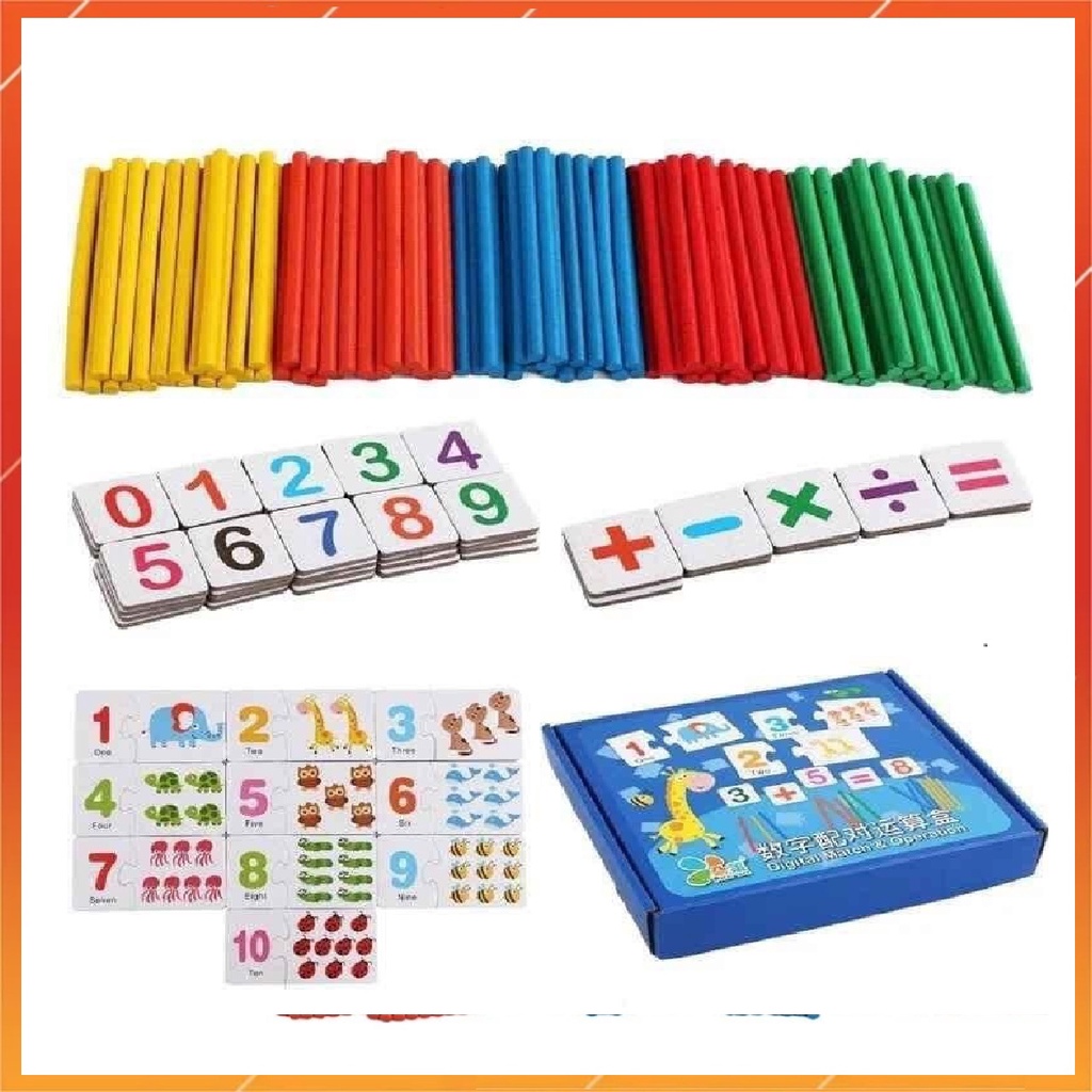 Đồ chơi bộ toán học kèm 100 que tính cho bé, phát triển sớm tư duy toán học cho trẻ từ 1+ montessori