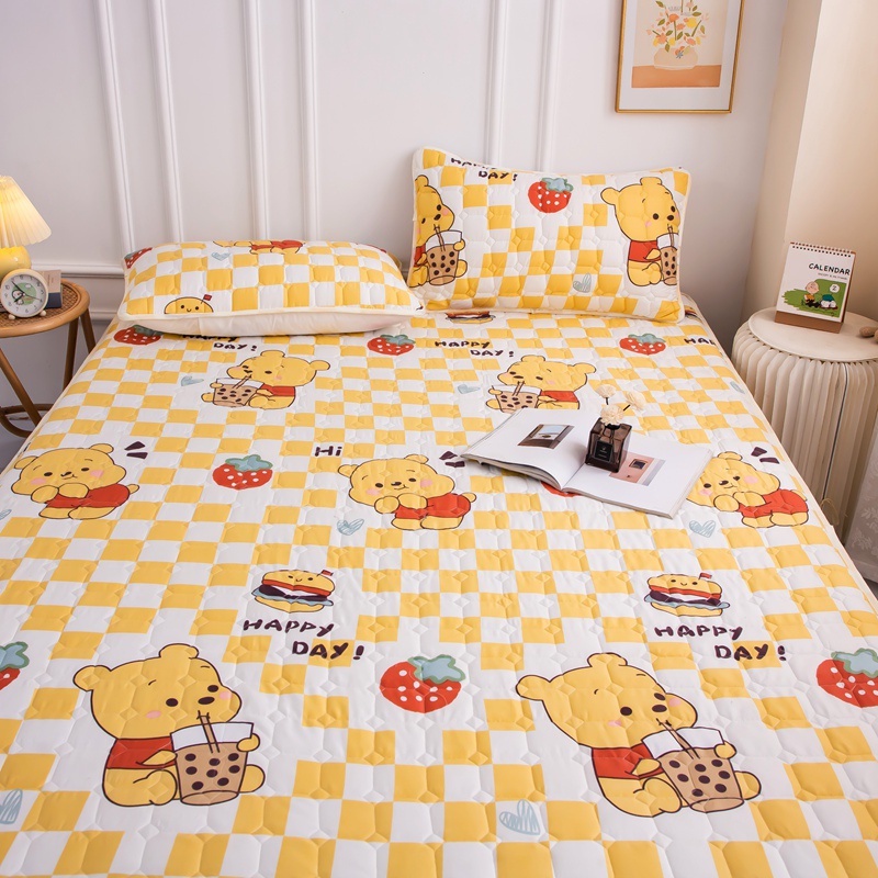 Bộ Ga Trải Giường In Hình Gấu Pooh Dễ Thương Ốp