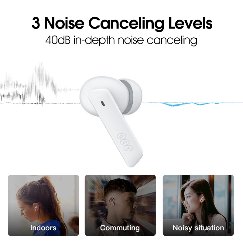 Tai nghe không dây QCY HT05/Meloduds ANC TWS kết nối Bluetooth 5.2 40dB âm thanh HIFI cao cấp