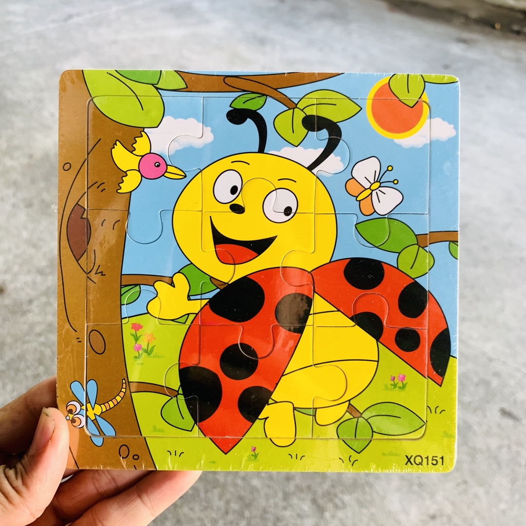 Tranh Xếp Hình 2D, 9 Miếng Ghép Kích Thước 14,5x14,5 Cho Trẻ Tư Duy Sáng Tạo