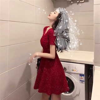 (ORDER) VÁY NHŨ BLING BLING ĐỎ ĐUN( ẢNH THẬT LÀ 3 ẢNH CUỐI )