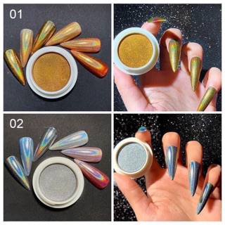 Bột tráng gương nén cầu vồng làm nails. Hai màu bạc , vàng