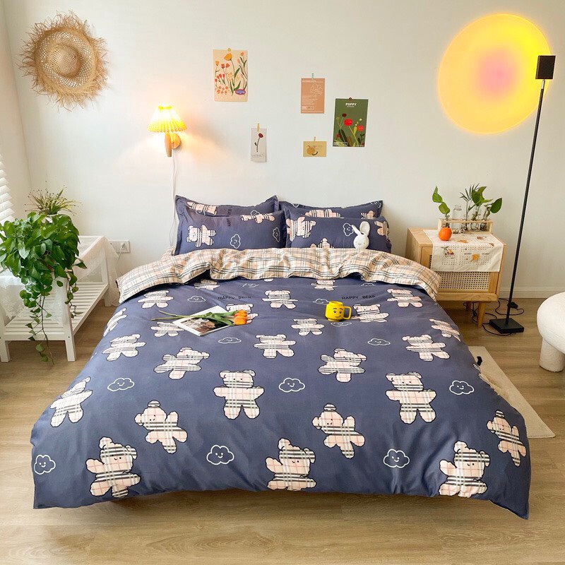 Bộ Chăn Ga Gối, Set Ga Gối Nệm Drap Họa tiết hình thú đáng yêu kích thước 1m2, 1m4, 1m6, 1m8, 2m2 Hoàng Anh