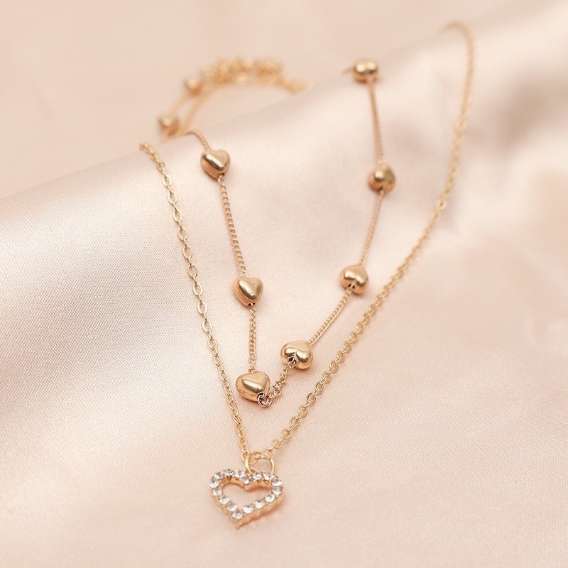 Vòng cổ Hai Lớp Mặt Hình Trái Tim Đính Đá Thời Trang Dành Cho Nữ