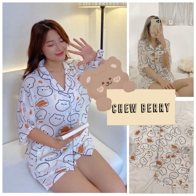 BỘ ĐỒ NGỦ PIJAMA GẤU WHAT CUTE MẶC NHÀ Côc Tay Nữ Xinh