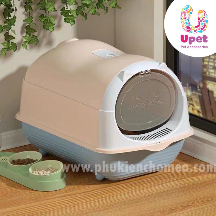 Nhà vệ sinh/ Hộp đựng cát/ Chậu cho mèo hình Cat - kèm xẻng, có nắm chống văng cát, thiết kế mở 180* dễ dàng dọn vệ sinh
